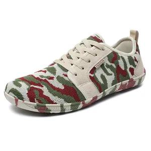 Scarpe casual da uomo in maglia traspirante beige con accenti mimetici verdi