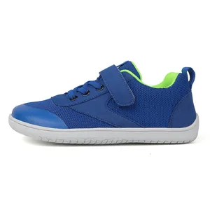 Detail of blue toddler shoes with breathable mesh, velcro closure and non-slip rubber sole