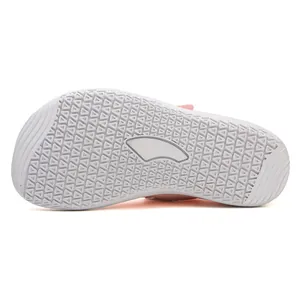 Pink kids breathable sneakers featuring white non-slip textured soles for outdoor comfort