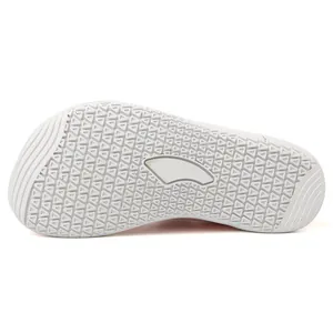 Detail of baby shoe sole featuring anti-slip triangular patterns and wave drain grooves