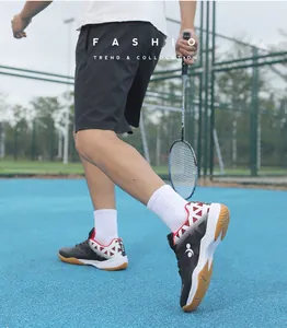 Action shot of professional badminton shoes with breathable mesh and anti-slip rubber soles