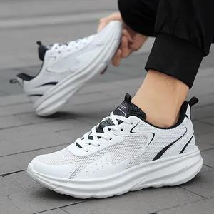 Men's lightweight black and white shock-absorbing running sneakers in breathable mesh design