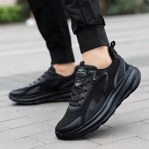 Men's black lightweight running shoes with mesh upper and shock-absorbing sole