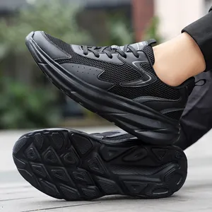 Lightweight black men's running shoes with breathable mesh and shock-absorbing soles