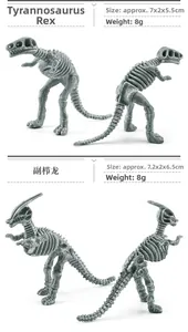 Detailed size view of Tyrannosaurus and Parasaurolophus skeleton fossil models