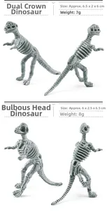 Detail view of Dilophosaurus and Pachycephalosaurus skeleton fossil toy models