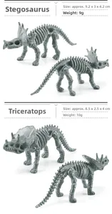 Detailed views of Pentaceratops and Triceratops fossil skeletons with size and weight specs