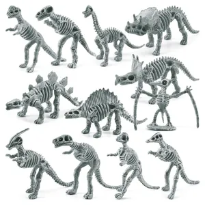 Set of 12 miniature dinosaur skeleton fossils including T-Rex and Triceratops