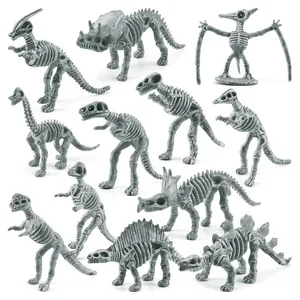 Set of 12 miniature dinosaur skeleton fossils including T-Rex and Triceratops models