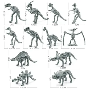 Set of 12 realistic dinosaur skeleton fossils including T-Rex and Triceratops models
