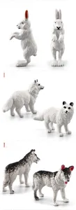 Detailed realistic models of white Arctic rabbit, Arctic fox, and Husky dog figurines