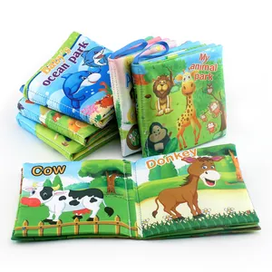 Educational baby cloth book set featuring soft animal and ocean themes for early learning