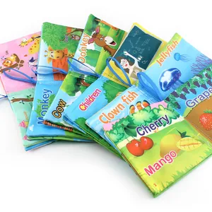 Set of colorful soft baby cloth books with animal fruit and ocean educational themes