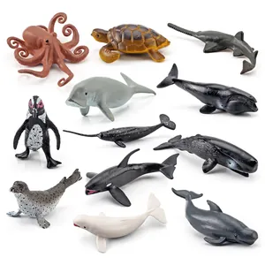 Set de 12 figuras realistas de animales marinos polares con ballena pingüino y oso