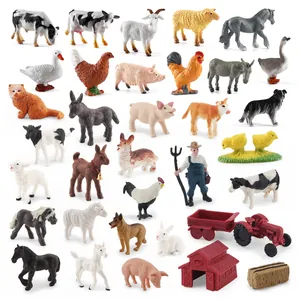 Realistic 28pcs farm animal set including cattle, poultry, and farmer figurines