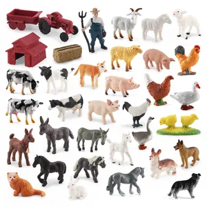 Miniature farm animal toy set with tractor, barn, farmer and 30 realistic animal figures