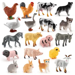 Detailed 18-piece miniature farm animal figurines set featuring realistic poultry and livestock