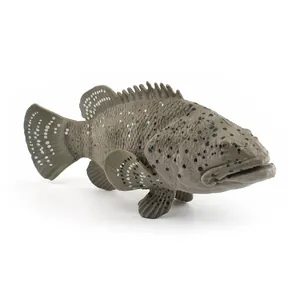Lifelike giant grouper fish model figurine with realistic spotted texture and fins