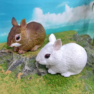 Realistic desert cottontail rabbit figurines set with lifelike fur textures for decor