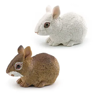 Realistic white and brown desert cottontail rabbit figurines for shelf decoration