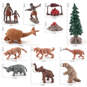 Prehistoric human and animal figurines set with mammoth and saber-toothed tiger toys