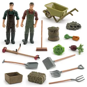 Conjunto de Modelos de Granja en Miniatura Trabajadores de Simulación Figuras de PVC Cortacésped Pala Herramientas de Granja Verduras