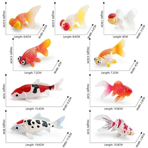 Lot de 8 modèles de poissons rouges et carpes koï réalistes avec dimensions détaillées