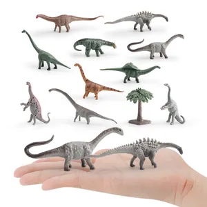 Mini dinosaur toy set with 11 models and a palm tree for educational sand table play
