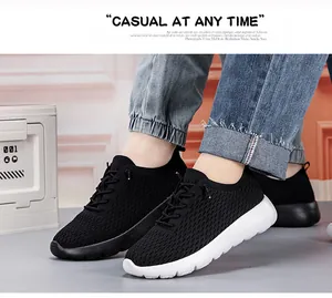 Close-up of lightweight breathable fly-woven mesh sneakers with soft foam soles