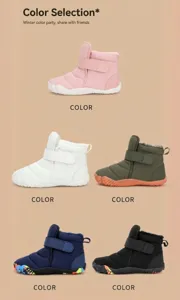 Detailed color selection of children winter snow boots with warm lining and velcro straps