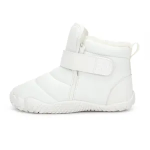 White children's snow boots with warm faux fur lining and velcro strap closure