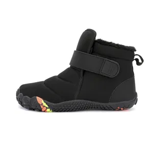 Kids black winter snow boots with warm plush lining and velcro strap closure