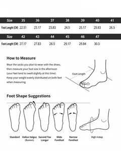 Guide des tailles détaillé pour chaussures de sport du 35 au 47 avec mesures en cm