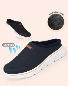 Detail of winter mule shoes featuring thick plush lining and sport style platform soles