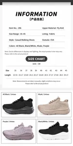 Tableau des tailles pour baskets chaussettes en maille avec semelle EVA en CM