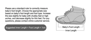 Size guide with measuring instructions and formula for children's winter snow boots