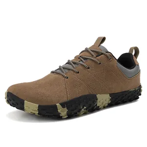 Brown suede men's casual shoes with camouflage textured thick non-slip rubber soles