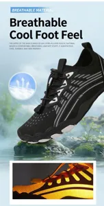 Detailed close-up showing the breathable mesh fabric and quick-dry drainage system of water shoes