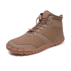 Waterproof winter hiking boots with fleece lining and khaki non-slip rubber soles