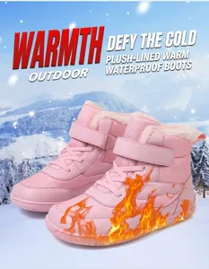 Pink high-top plush boots with diamond-quilt fabric and waterproof synthetic surface
