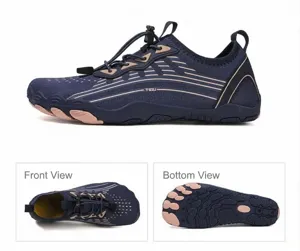 Detailed views showing anti-slip rubber sole and breathable mesh of the wading shoe