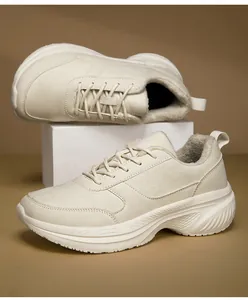 Detail of warm fleece lining and cream synthetic leather on chunky platform sneakers