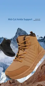 Detail of waterproof outdoor snow boots with thick faux fur lining and non-slip soles