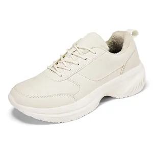 Creamy white warm fleece-lined platform sneakers with thick soles for winter