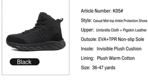 Waterproof winter boot detail with slip-resistant EVA TPR sole and warm plush lining