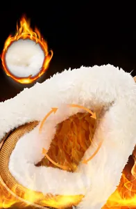 Detail of thick white fleece lining in winter boots showing heat retention feature