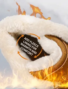 Detail of thick white fleece lining in winter boots showing warm heat retention features