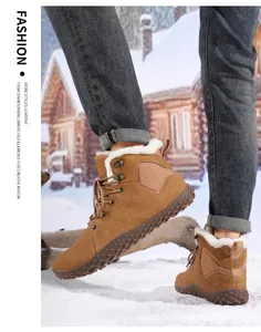 Close-up of non-slip rubber sole and warm faux fur lining on winter outdoor snow boots