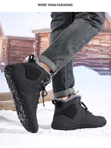 Detail of warm plush lining and durable non-slip rubber sole on black winter outdoor boots