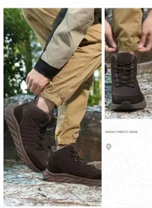 Detailed close-up of brown winter snow boots featuring warm fur lining and non-slip sole